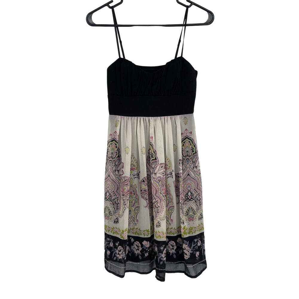Vintage Babydoll‎ Black Fit and Flare Y2K Green Pink Floral Knee Length Dress